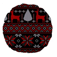 Christmas Pattern Knitted Design Large 18  Premium Flano Round Cushions