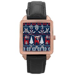 Knitted Christmas Pattern Rose Gold Leather Watch 