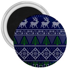 Beautiful Knitted Christmas Pattern Blur Green 3  Magnets