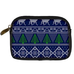 Beautiful Knitted Christmas Pattern Blur Green Digital Camera Leather Case by Vaneshart