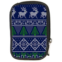 Beautiful Knitted Christmas Pattern Blur Green Compact Camera Leather Case by Vaneshart