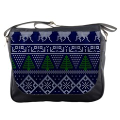 Beautiful Knitted Christmas Pattern Blur Green Messenger Bag by Vaneshart