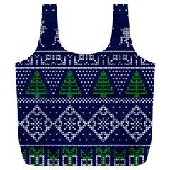 Beautiful Knitted Christmas Pattern Blur Green Full Print Recycle Bag (xxl) by Vaneshart