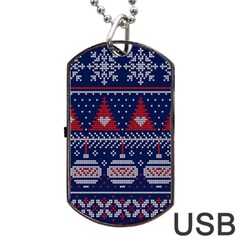 Beautiful Knitted Christmas Pattern Dog Tag Usb Flash (one Side)