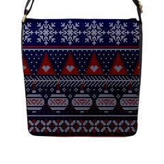 Beautiful Knitted Christmas Pattern Flap Closure Messenger Bag (l) by Vaneshart