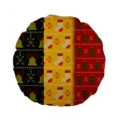 Knitted Christmas Pattern With Socks Bells Standard 15  Premium Flano Round Cushions by Vaneshart