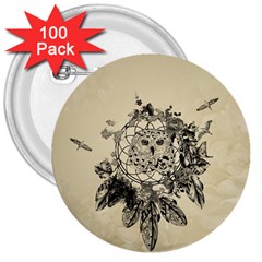 Owl On A Dreamcatcher 3  Buttons (100 Pack) 