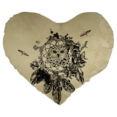 Owl On A Dreamcatcher Large 19  Premium Heart Shape Cushions