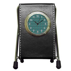 Chrix Pat Teal Pen Holder Desk Clock