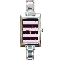 Black And Light Pastel Pink Large Stripes Goth Mime French Style Rectangle Italian Charm Watch by genx