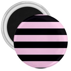 Black And Light Pastel Pink Large Stripes Goth Mime French Style 3  Magnets by genx