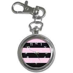 Black And Light Pastel Pink Large Stripes Goth Mime French Style Key Chain Watches by genx