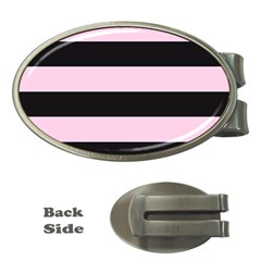 Black And Light Pastel Pink Large Stripes Goth Mime French Style Money Clips (oval)  by genx