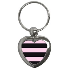 Black And Light Pastel Pink Large Stripes Goth Mime French Style Key Chain (heart) by genx