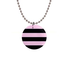 Black And Light Pastel Pink Large Stripes Goth Mime French Style 1  Button Necklace by genx