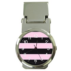 Black And Light Pastel Pink Large Stripes Goth Mime French Style Money Clip Watches by genx