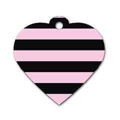 Black And Light Pastel Pink Large Stripes Goth Mime French Style Dog Tag Heart (one Side) by genx