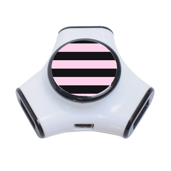 Black and Light Pastel Pink Large Stripes Goth Mime french style 3-Port USB Hub