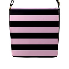 Black And Light Pastel Pink Large Stripes Goth Mime French Style Flap Closure Messenger Bag (l) by genx