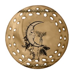 Deer On A Mooon Round Filigree Ornament (two Sides)