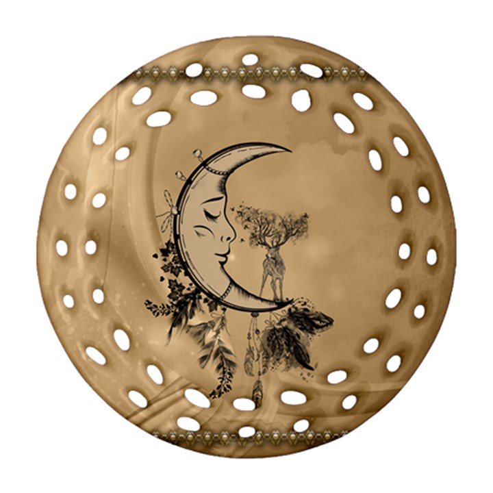Deer On A Mooon Round Filigree Ornament (Two Sides)