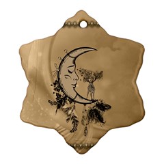 Deer On A Mooon Snowflake Ornament (two Sides) by FantasyWorld7
