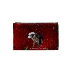 I m Ready For Christmas, Funny Wolf Cosmetic Bag (small) by FantasyWorld7