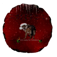 I m Ready For Christmas, Funny Wolf Large 18  Premium Flano Round Cushions