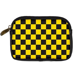 Checkerboard Pattern Black And Yellow Ancap Libertarian Digital Camera Leather Case by snek