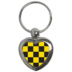 Checkerboard Pattern Black And Yellow Ancap Libertarian Key Chain (heart) by snek