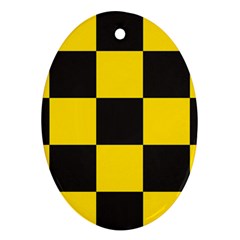 Checkerboard Pattern Black And Yellow Ancap Libertarian Oval Ornament (two Sides) by snek