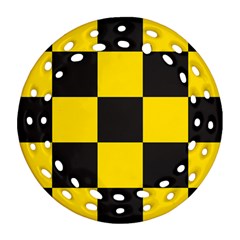 Checkerboard Pattern Black And Yellow Ancap Libertarian Ornament (round Filigree) by snek