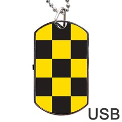 Checkerboard Pattern Black And Yellow Ancap Libertarian Dog Tag Usb Flash (two Sides) by snek