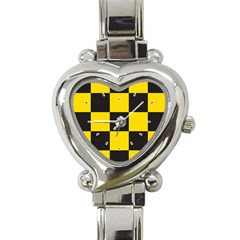 Checkerboard Pattern Black And Yellow Ancap Libertarian Heart Italian Charm Watch by snek