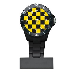 Checkerboard Pattern Black And Yellow Ancap Libertarian Plastic Nurses Watch by snek