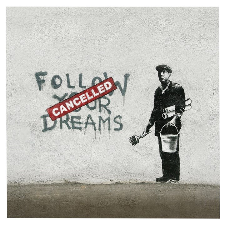 Banksy graffiti Original Quote Follow your dreams CANCELLED cynical with painter Wooden Puzzle Square