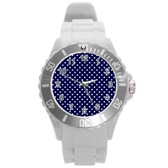 Pois Blanc/marine Round Plastic Sport Watch (l) by kcreatif
