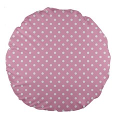 Pois Blanc/rose Large 18  Premium Round Cushions by kcreatif