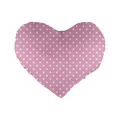 Pois Blanc/rose Standard 16  Premium Flano Heart Shape Cushions by kcreatif