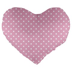 Pois Blanc/rose Large 19  Premium Flano Heart Shape Cushions by kcreatif