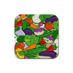 Vegetables Bell Pepper Broccoli Rubber Square Coaster (4 Pack)  by HermanTelo