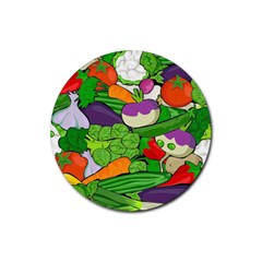 Vegetables Bell Pepper Broccoli Rubber Coaster (round)  by HermanTelo