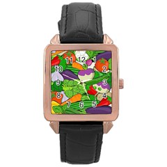 Vegetables Bell Pepper Broccoli Rose Gold Leather Watch  by HermanTelo