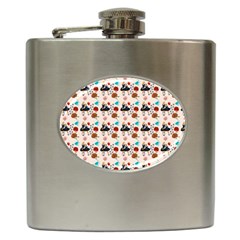 Retro Girls Dress In Black Pattern Hip Flask (6 Oz)