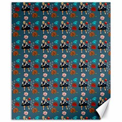 Retro Girls Dress In Black Pattern Blue Teal Canvas 8  X 10 