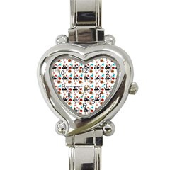 Retro Girls Dress In Black Pattern White Heart Italian Charm Watch