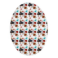 Retro Girls Dress In Black Pattern White Oval Ornament (two Sides)