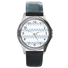 Chevrons Bleus/blanc Round Metal Watch by kcreatif