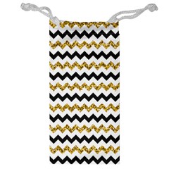 Black And Gold Glitters Zigzag Retro Pattern Golden Metallic Texture Jewelry Bag by genx