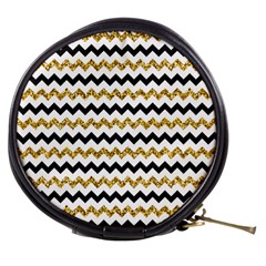 Black And Gold Glitters Zigzag Retro Pattern Golden Metallic Texture Mini Makeup Bag by genx